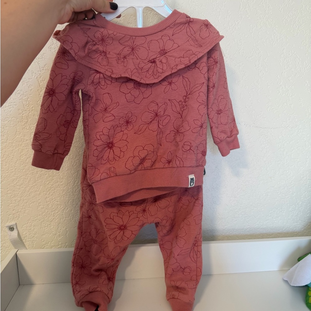 Kids Floral Ruffle Collar Matching Set - Dusty Rose